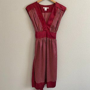 Dark Red polka dotted summer dress with sash | Size M